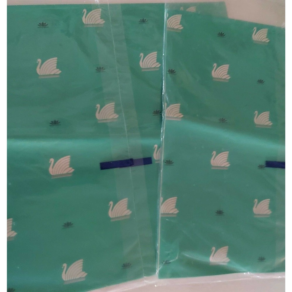Sealed Vintage White Swan Gift Wrap ~ 4 Sheets Flat Green Paper Lot of 2 NOS - Picture 3 of 4